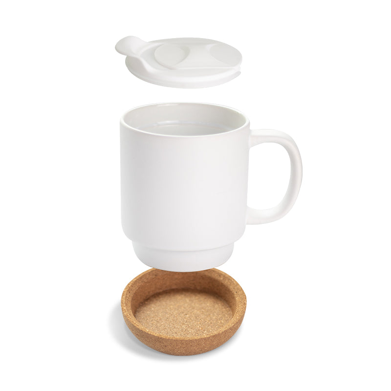 Elegant Mug with Cork Bottom & Plastic Lid - 14oz Matte Sublimation