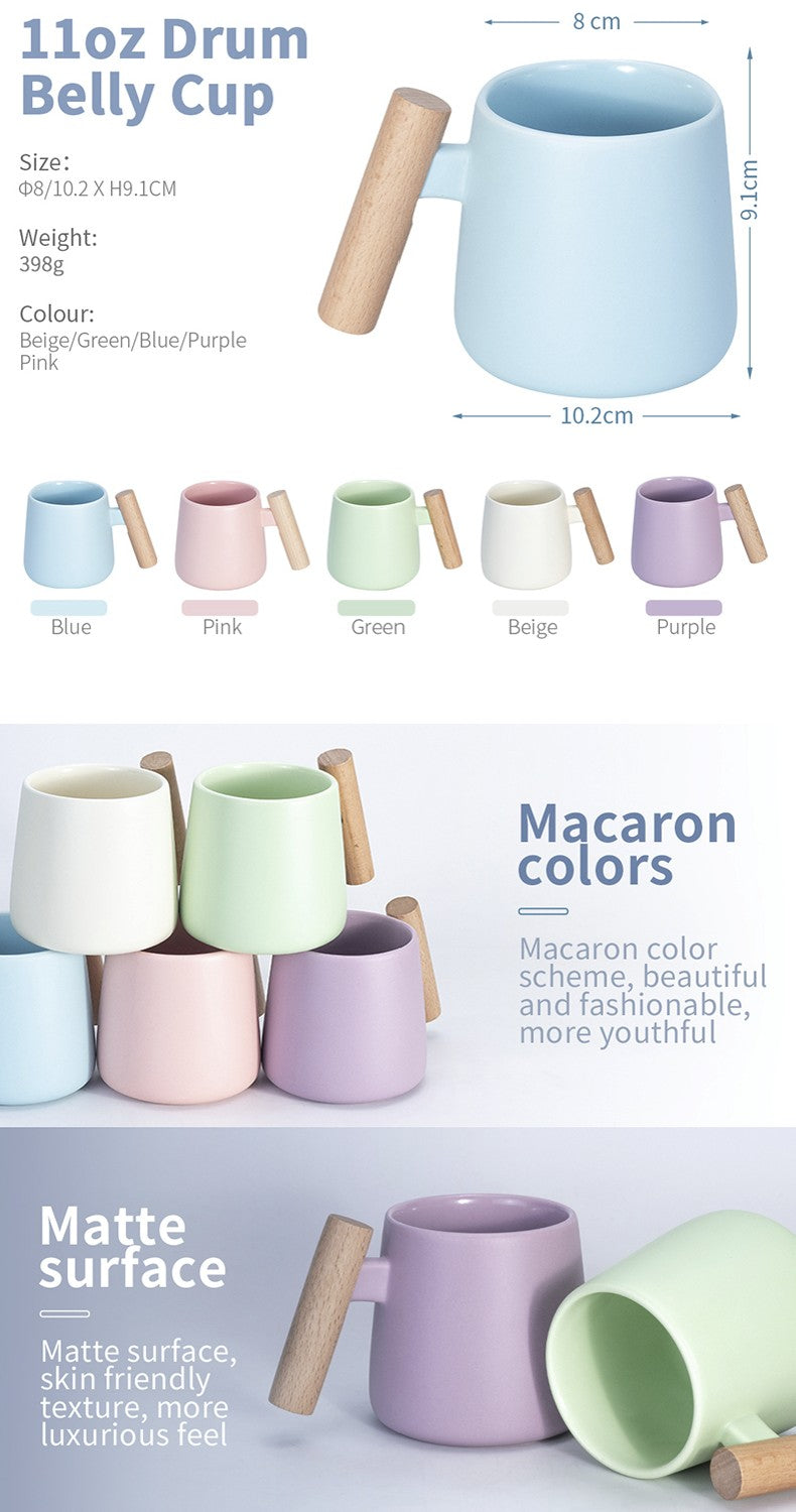 Luxurious Matte Ceramic with Wooden Handle – 12oz Sublimation Mug