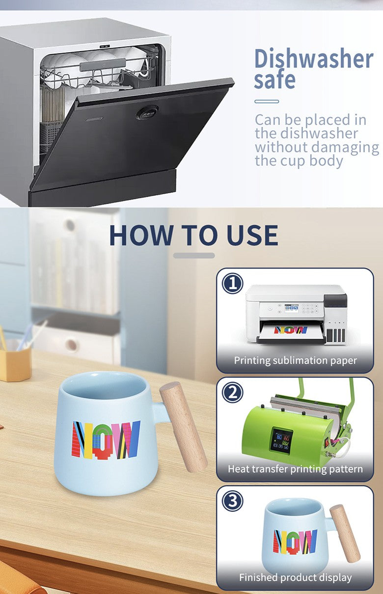 Luxurious Matte Ceramic with Wooden Handle – 12oz Sublimation Mug