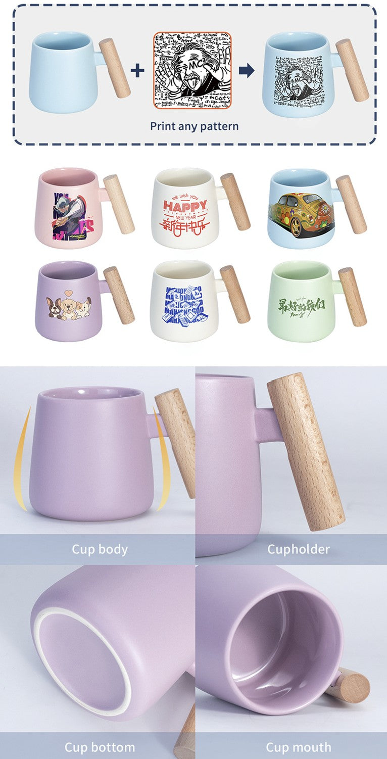 Luxurious Matte Ceramic with Wooden Handle – 12oz Sublimation Mug