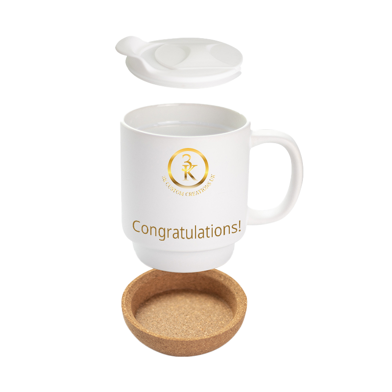 Elegant Mug with Cork Bottom & Plastic Lid - 14oz Matte Sublimation
