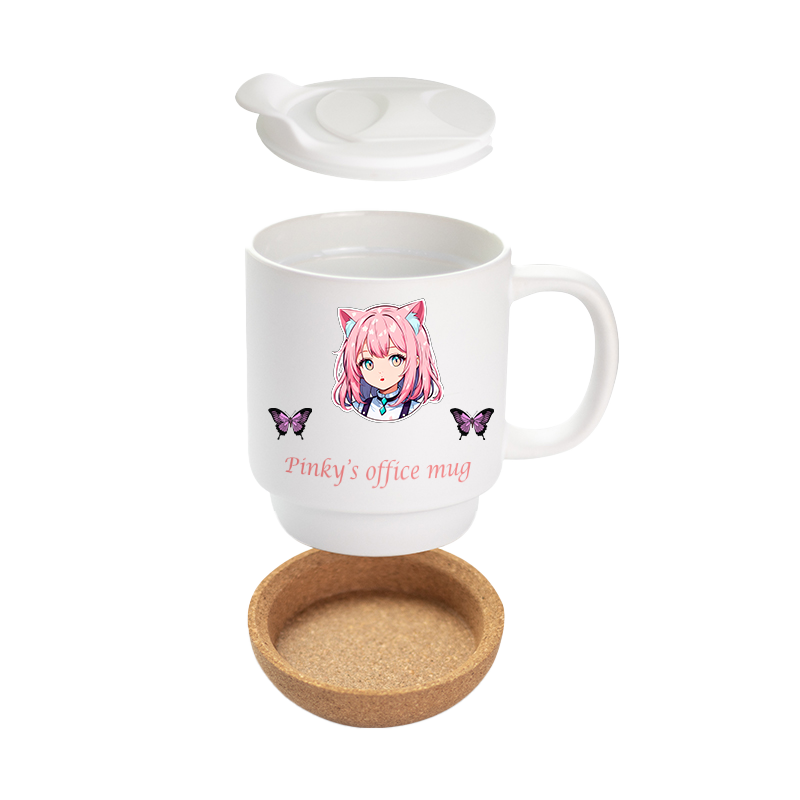 Elegant Mug with Cork Bottom & Plastic Lid - 14oz Matte Sublimation
