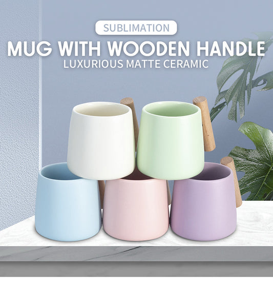 Luxurious Matte Ceramic with Wooden Handle – 12oz Sublimation Mug