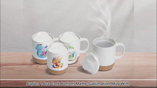Elegant Mug with Cork Bottom & Plastic Lid - 14oz Matte Sublimation